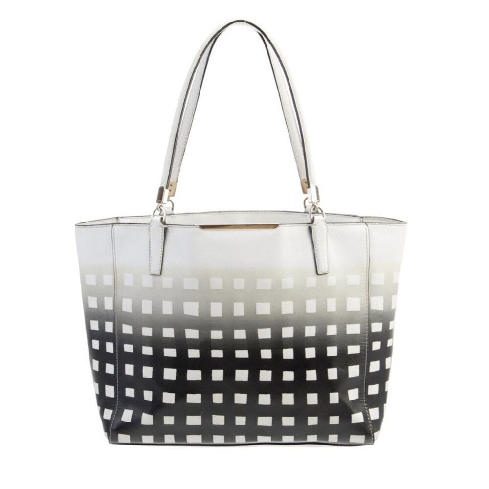 Coach Madison East/West Tote in Gingham Saffiano in Black and White 16x10x4